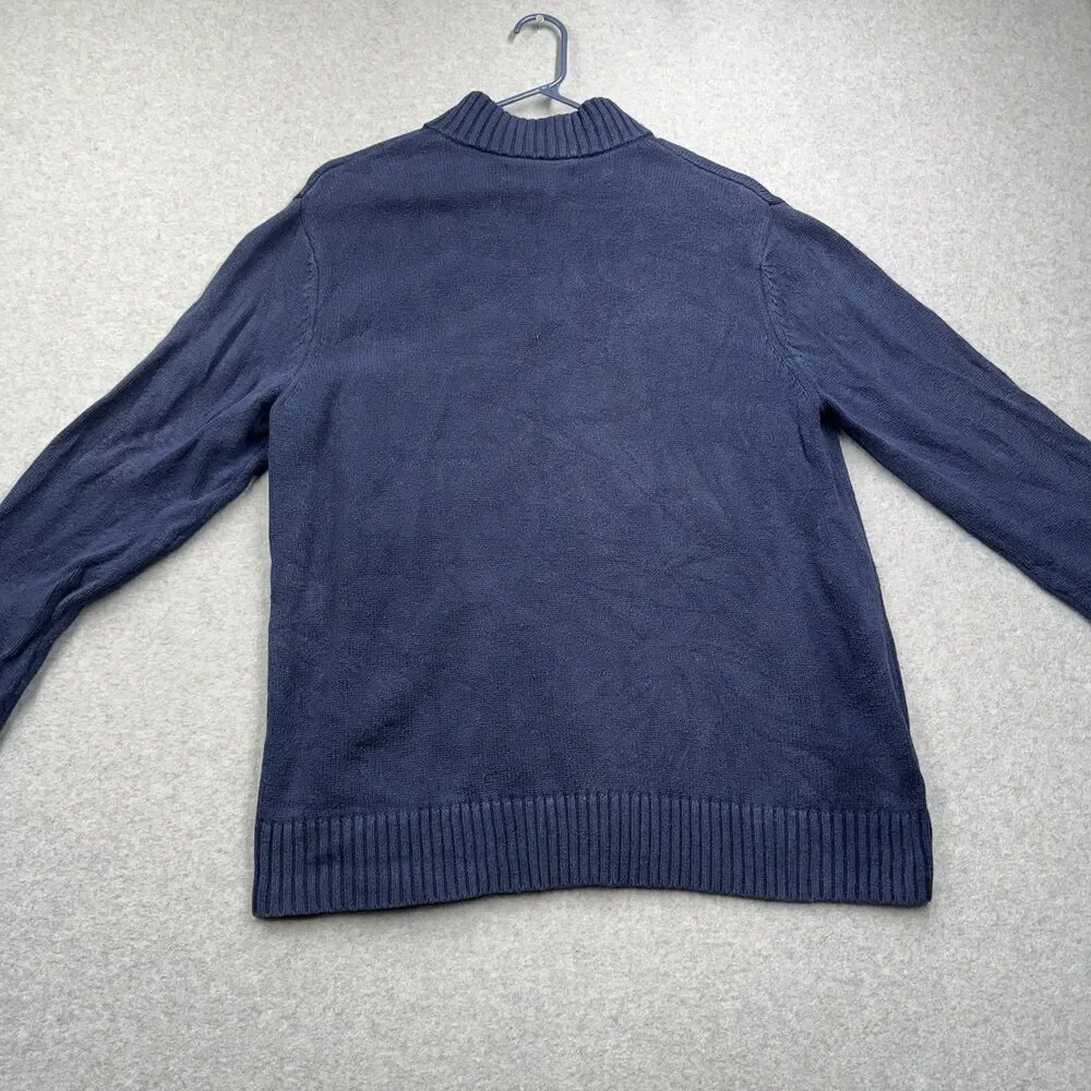VTG Eddie Bauer Men's 1/4 Zip Mock Neck Pullover Sweater Blue Cotton Size L - Picture 5 of 7